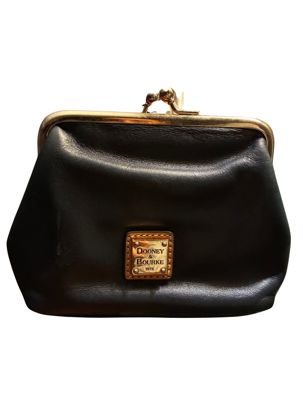 Dooney & Bourke Navy Leather Kiss-Lock Coin Purse with Gold Hardware